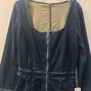 We The Free Free People CRVY High Society Rich Blue Denim Zip Playsuit NWT